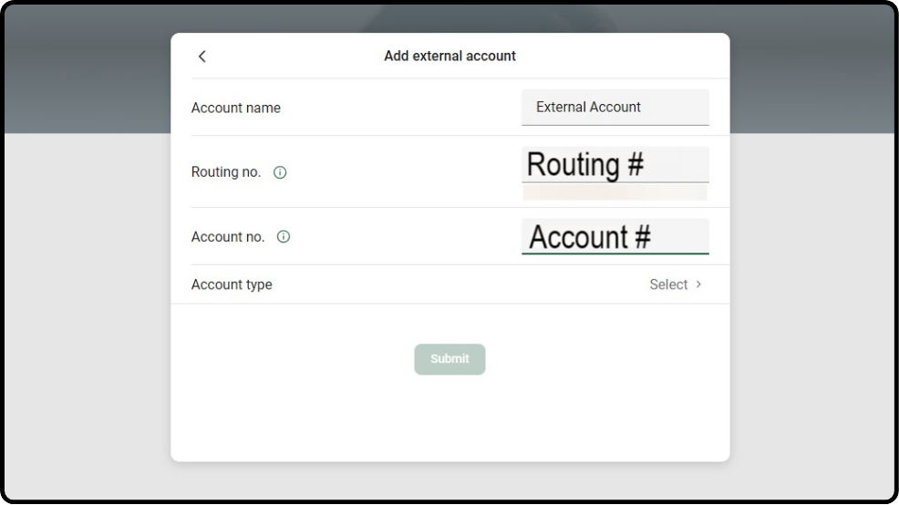 Desktop instructions: enter external account details