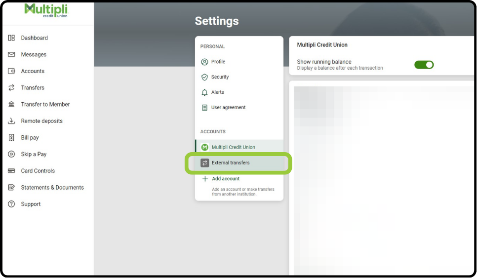 Desktop instructions: select external transfers